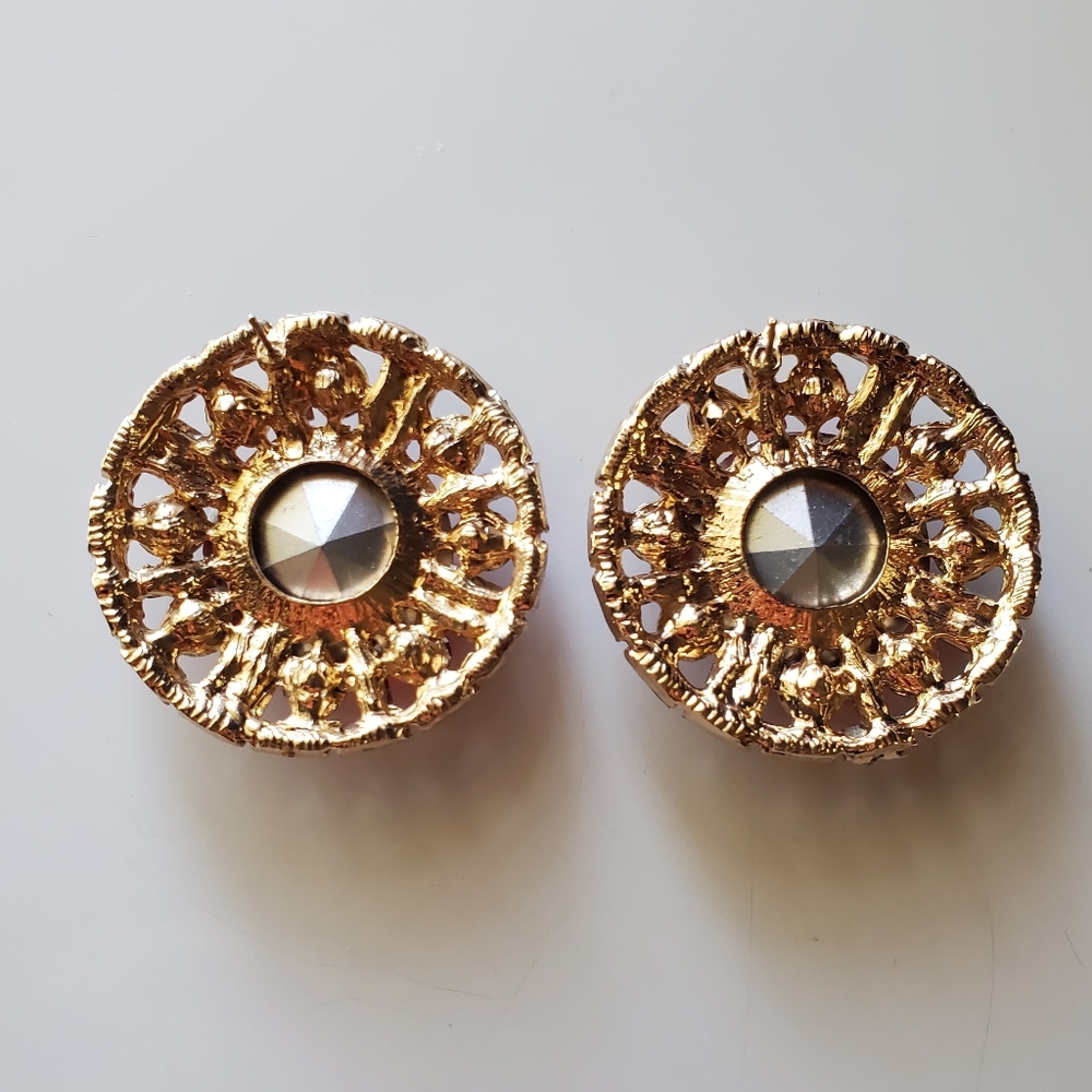 Oversized Rhinestone Button Earrings - Picture 2 of 2